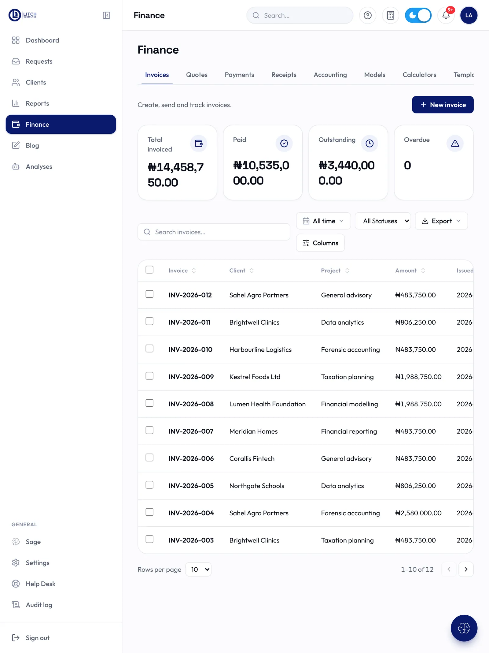 Litch Consulting: Invoices on a tablet