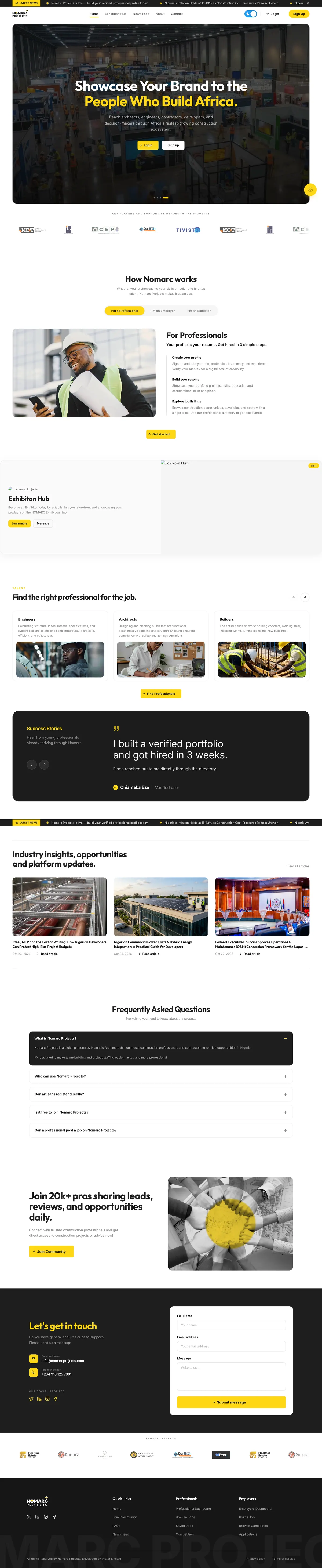 Nomarc Projects public site, top to bottom