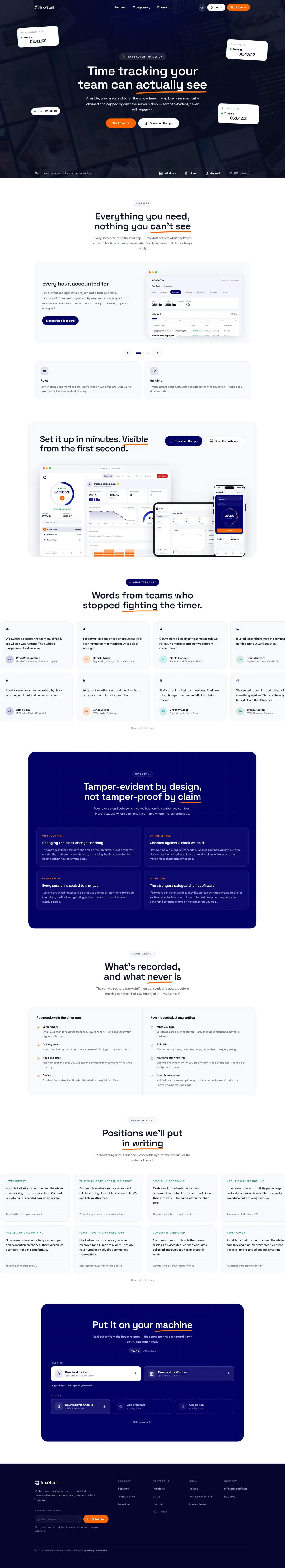 TraxStaff public site, top to bottom